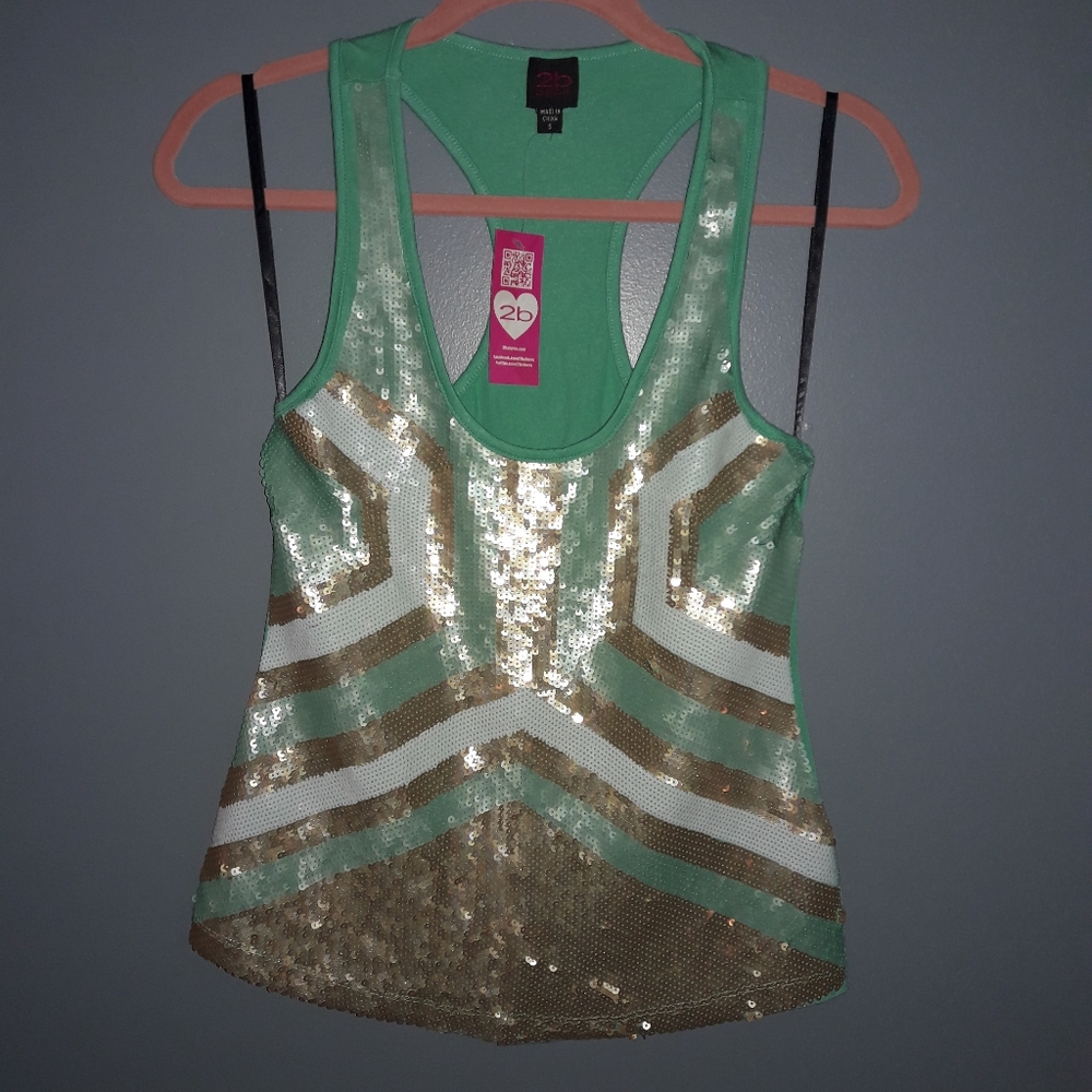 Green White & Bronze sequined tank top